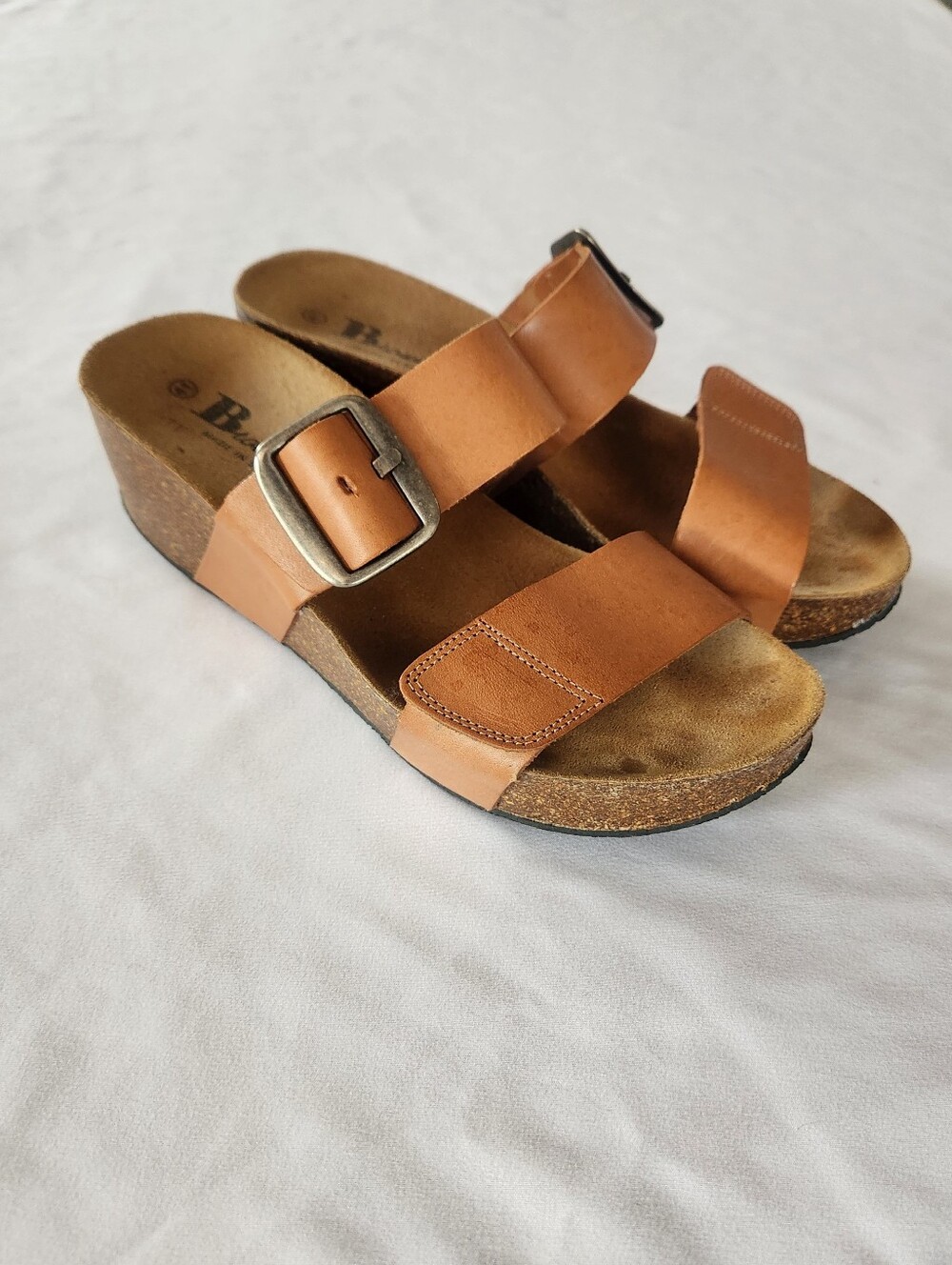 Browns Leather Cork Wedge Sandals | Tan